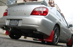 Subaru WRX STI Mud Flaps - Rally Armor - UR Mud Flap w/White Logo - Red - `02-`07